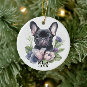 Custom Black Frenchie Mops Dog Wasserfarbe Weihnac Keramik Ornament