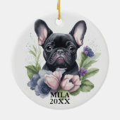 Custom Black Frenchie Mops Dog Wasserfarbe Weihnac Keramik Ornament (Hinten)
