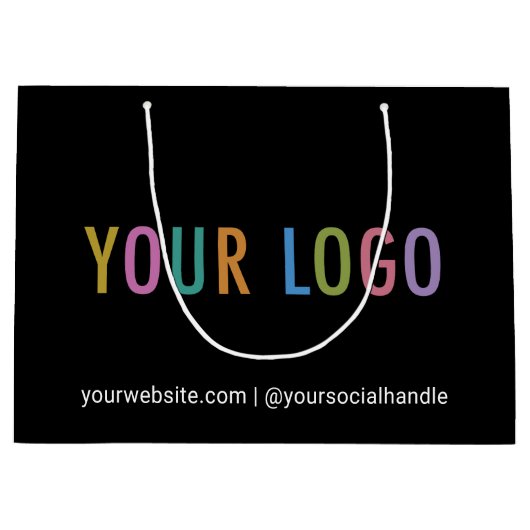 Custom Black Gift Bag mit Firmenlogo 12.5x9 in Große Geschenktüte (Vorderseite)