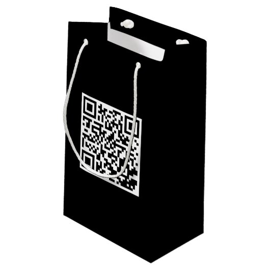 Custom Black Gift Bag mit QR Code Kleine Geschenktüte (Rückseite Schrägansicht)