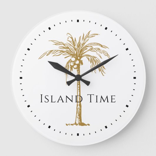Custom Black Gold Artistic Palm Tree Tropical Große Wanduhr (Vorderseite)