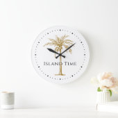 Custom Black Gold Artistic Palm Tree Tropical Große Wanduhr (Zuhause)