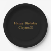 Custom Black/Gold Birthday Party Pappteller (Vorderseite)
