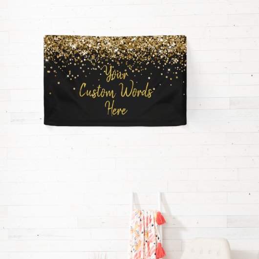 Custom Black Gold Birthday Party Photo Booth Prop Banner (InSitu)