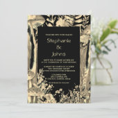 Custom Black Gold Brown Mushrooms Woodland Hochzei Einladung (Stehend Vorderseite)