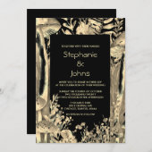 Custom Black Gold Brown Mushrooms Woodland Hochzei Einladung (Vorne/Hinten)