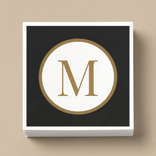 Custom Black & Gold Center Seal Monogram Serviette