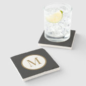 Custom Black & Gold Center Seal Monogram Steinuntersetzer (Seitenansicht)