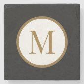 Custom Black & Gold Center Seal Monogram Steinuntersetzer (Vorderseite)