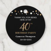 Custom Black Gold Confetti 40. Geburtstag Party Geschenkanhänger (Vorderseite)