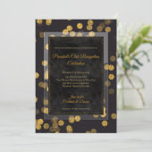 *CUSTOM_Black Gold Confetti Celebration Party Save The Date (Stehend Vorderseite)