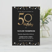 Custom Black Gold Confetti Classic 50. Party Einladung (Stehend Vorderseite)