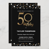 Custom Black Gold Confetti Classic 50. Party Einladung (Vorne/Hinten)