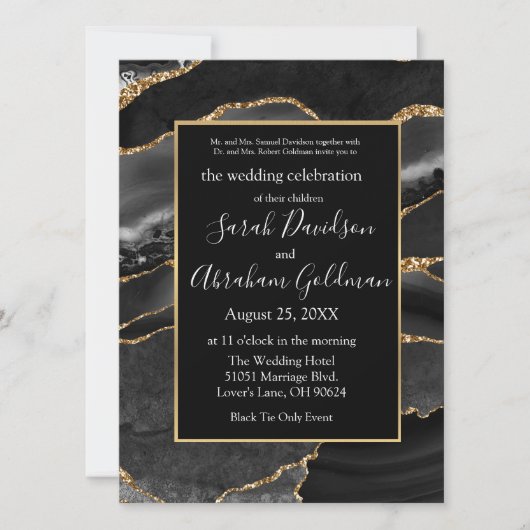 Custom Black Gold Foil Agate Hochzeitseinladungen Einladung (Vorderseite)