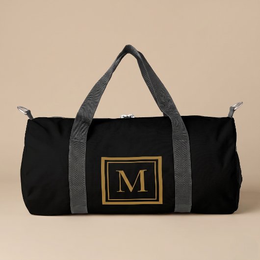 Custom Black & Gold Framed Monogram Duffle Bag