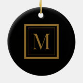 Custom Black & Gold Framed Monogram Keramik Ornament (Hinten)