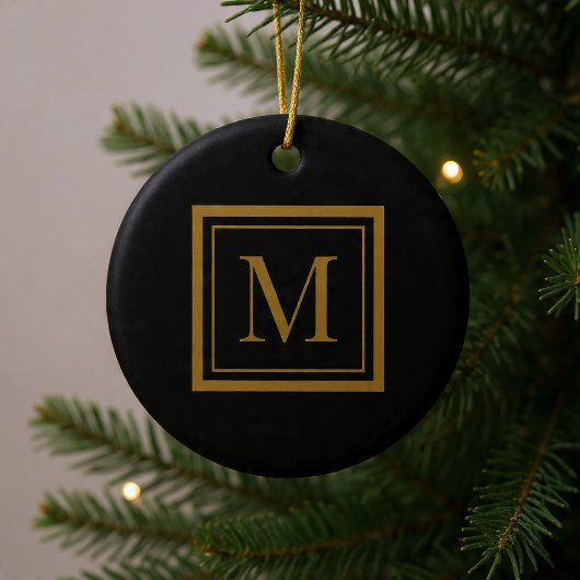 Custom Black & Gold Framed Monogram Keramik Ornament