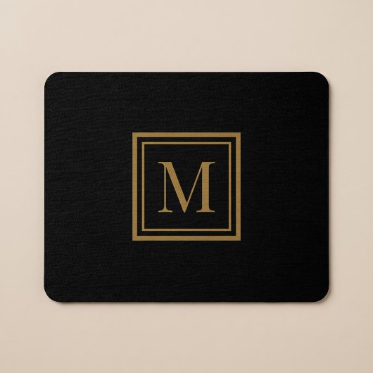 Custom Black & Gold Framed Monogram Mousepad