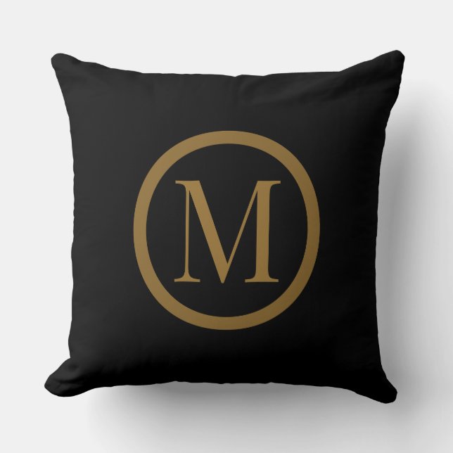 Custom Black & Gold Framed Monogram Throw Pillow Kissen (Vorderseite)