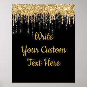 Custom Black Gold Glitzer Birthday Foto Prop Poster