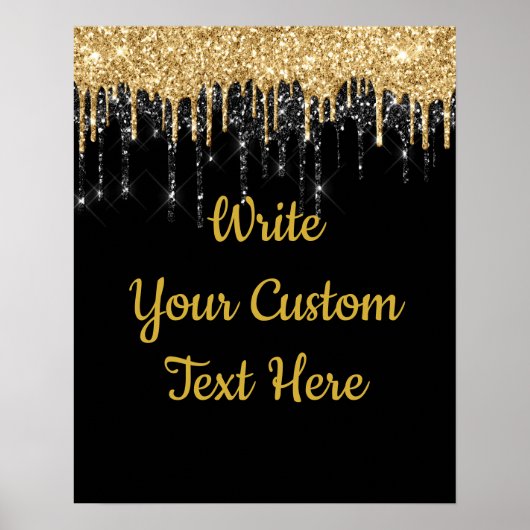 Custom Black Gold Glitzer Birthday Foto Prop Poster (Vorne)