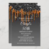 Custom Black & Gold Glitzer Tropfen Happy Birthday Einladung (Vorne/Hinten)