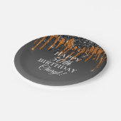 Custom Black & Gold Glitzer Tropfen zum Geburtstag Pappteller (Schrägansicht)