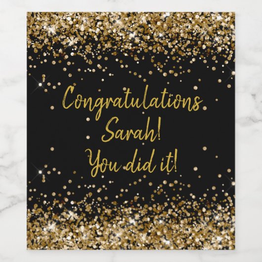 Custom Black Gold Graduate Party Graduate Bevorzug Weinetikett (Einzelnes Label)