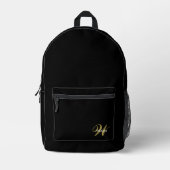 Custom Black Gold Initial l Elegant Minimalist  Bedruckter Rucksack (Vorderseite)