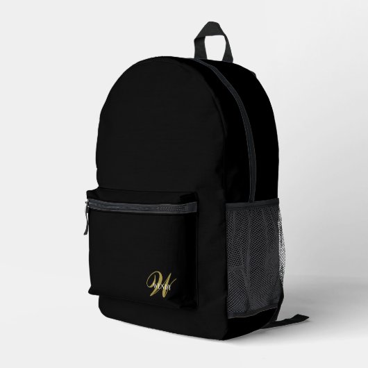 Custom Black Gold Initial l Elegant Minimalist  Bedruckter Rucksack (Rückseitige Ecke Rechts)