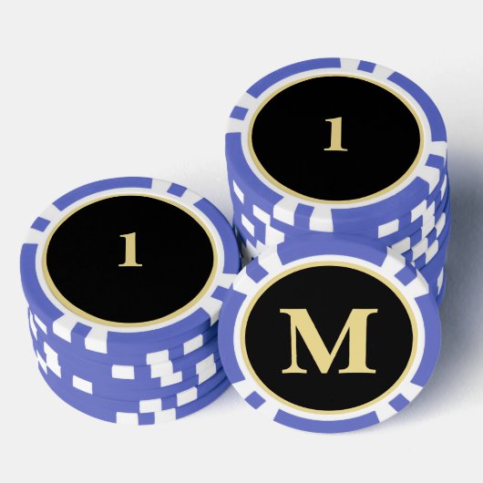 Custom Black Gold Monogram 1 Zuhause Turnier Game Pokerchips (Stapel)