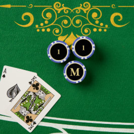 Custom Black Gold Monogram 1 Zuhause Turnier Game Pokerchips
