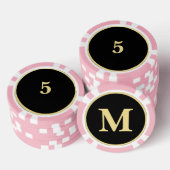 Custom Black Gold Monogram 5 Zuhause Turnier Game Pokerchips (Stapel)