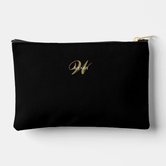 Custom Black Gold Monogram Minimalist Makeup  Zubehörtasche (Rückseite)