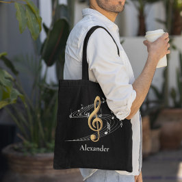 Custom Black Gold Music Treble Clef Stilvoll Tasche