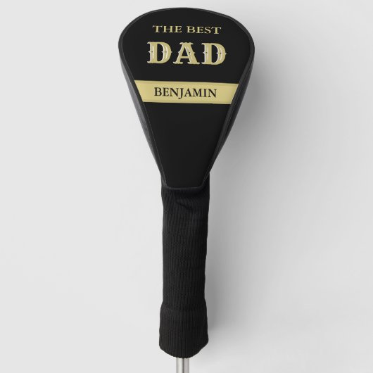 Custom Black Gold Personalized BEST DAD Name Golf Headcover (Vorderseite)