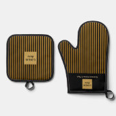 Custom Black & Gold Strip Ofenhandschuh & Topflappen-Set (Vorderseite)
