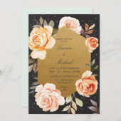 Custom Black Gold und Rose Peach Blume Hochzeit Einladung (Vorne/Hinten)