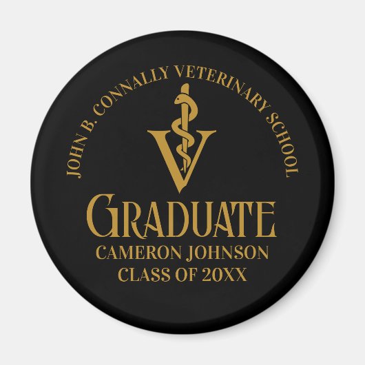 Custom Black Gold Veterinary School Abschluss Magnet (Vorne)