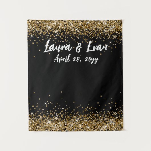 Custom Black Gold & White Wedding Foto Booth Prop Wandteppich (Vorderseite)