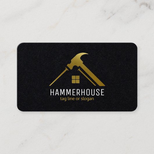 Custom Black + Gold Zuhause Gebäude Construction L Visitenkarte (Vorderseite)