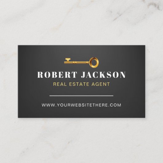 Custom Black + Golden Key Realtors Luxus Moderne Visitenkarte (Vorderseite)