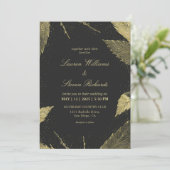 Custom Black Golden Winter Blätter Wedding Einladung (Stehend Vorderseite)