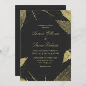 Custom Black Golden Winter Blätter Wedding Einladung (Vorne/Hinten)