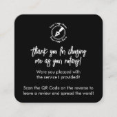 Custom Black Google Review QR Code Dank Notar Quadratische Visitenkarte (Vorderseite)
