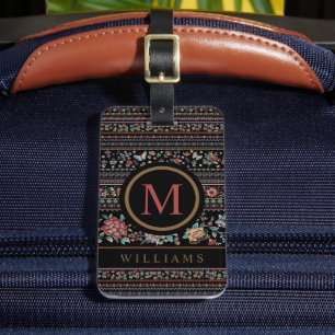 Custom Black Gray Brown Floral Aztec Muster Gepäckanhänger