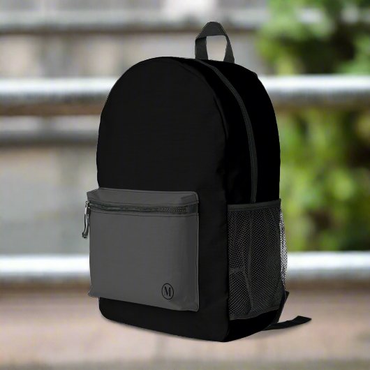 Custom Black Gray Initial Monogram Boy Fitness Gym Bedruckter Rucksack