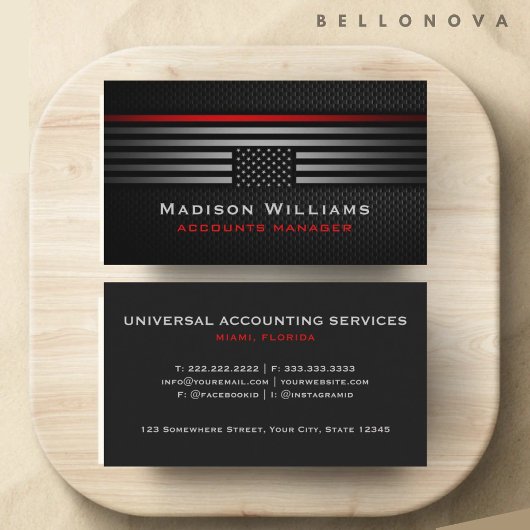 Custom Black Gray Red The USA America Flag Premium Visitenkarte