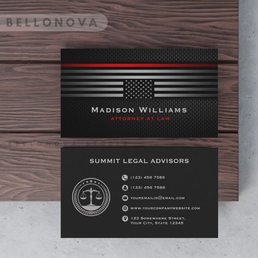 Custom Black Gray The USA Flag Law Office Visitenkarte