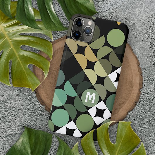 Custom Black Green Aquamarin Blue Retro Art Muster iPhone Hülle